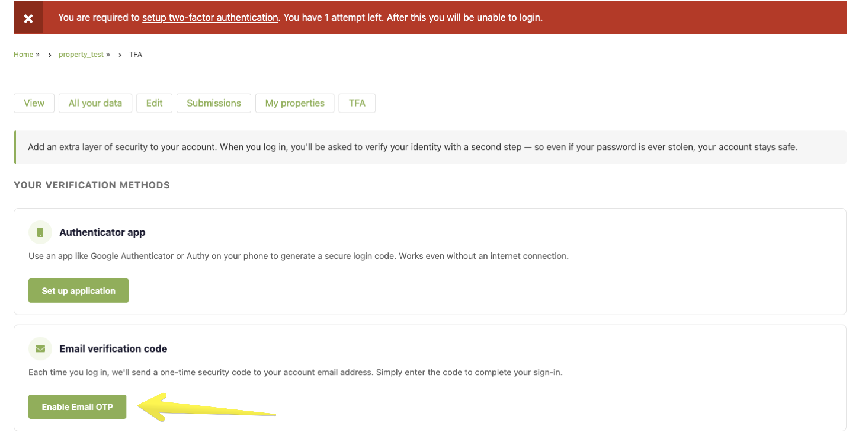 Select enable Email verification code.